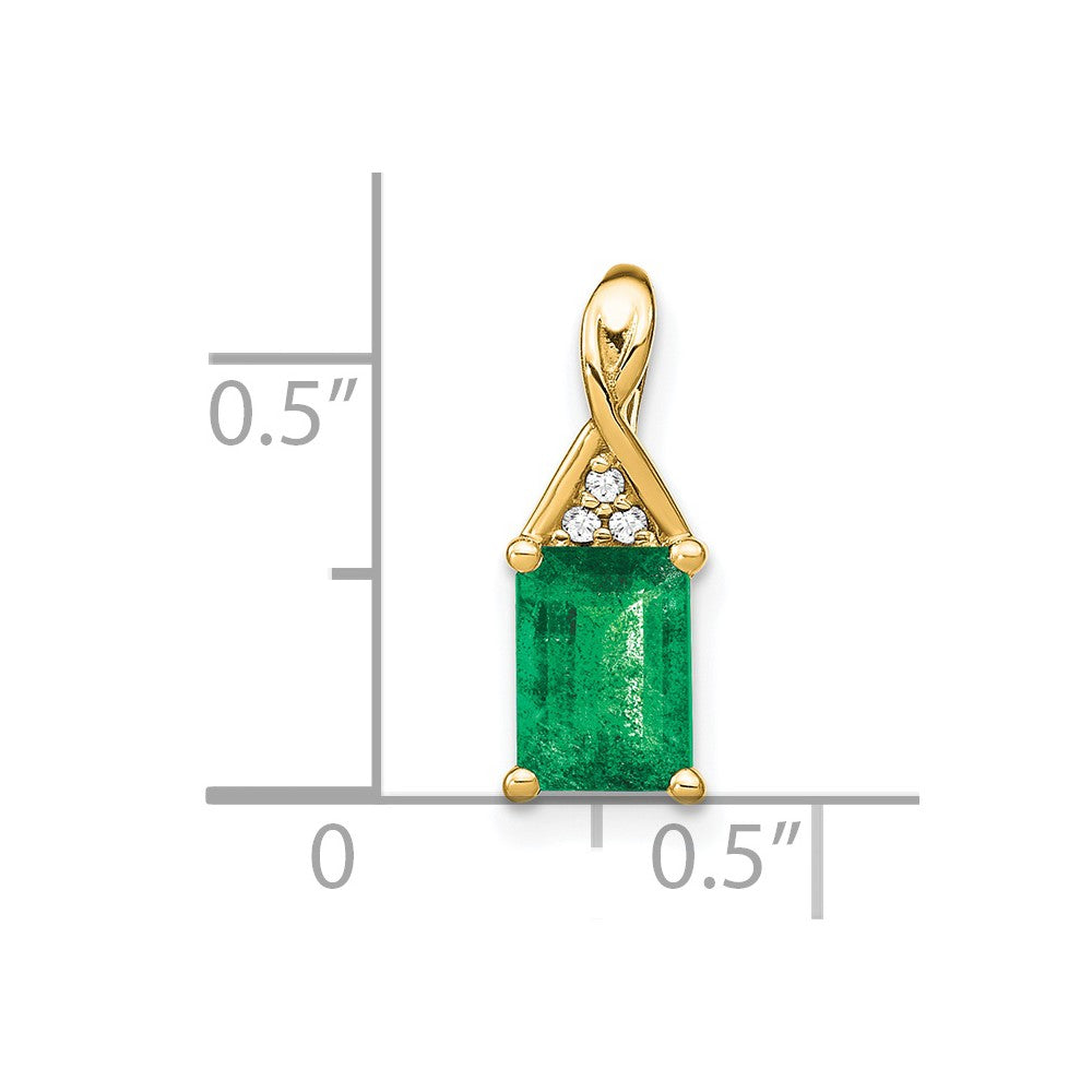 14k yellow gold rectangle emerald and real diamond pendant pm7187 em 002 ya