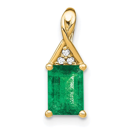 14k yellow gold rectangle emerald and real diamond pendant pm7187 em 002 ya