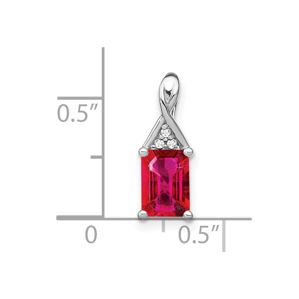 14k white gold emerald shape ruby and real diamond pendant pm7187 ru 002 wa