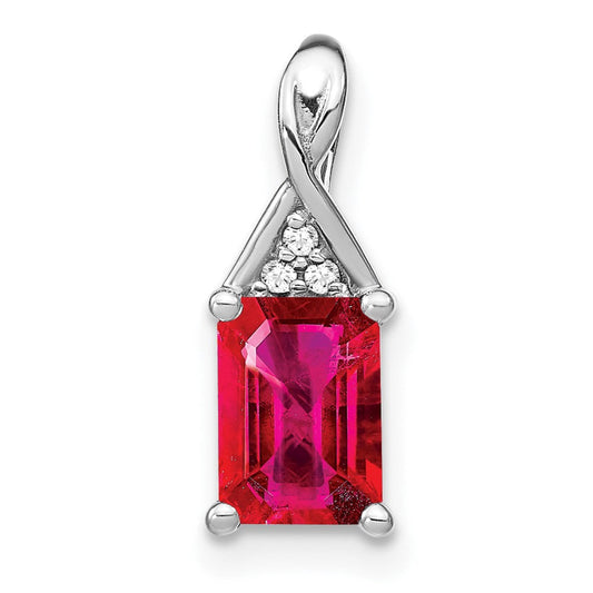 14k white gold emerald shape ruby and real diamond pendant pm7187 ru 002 wa