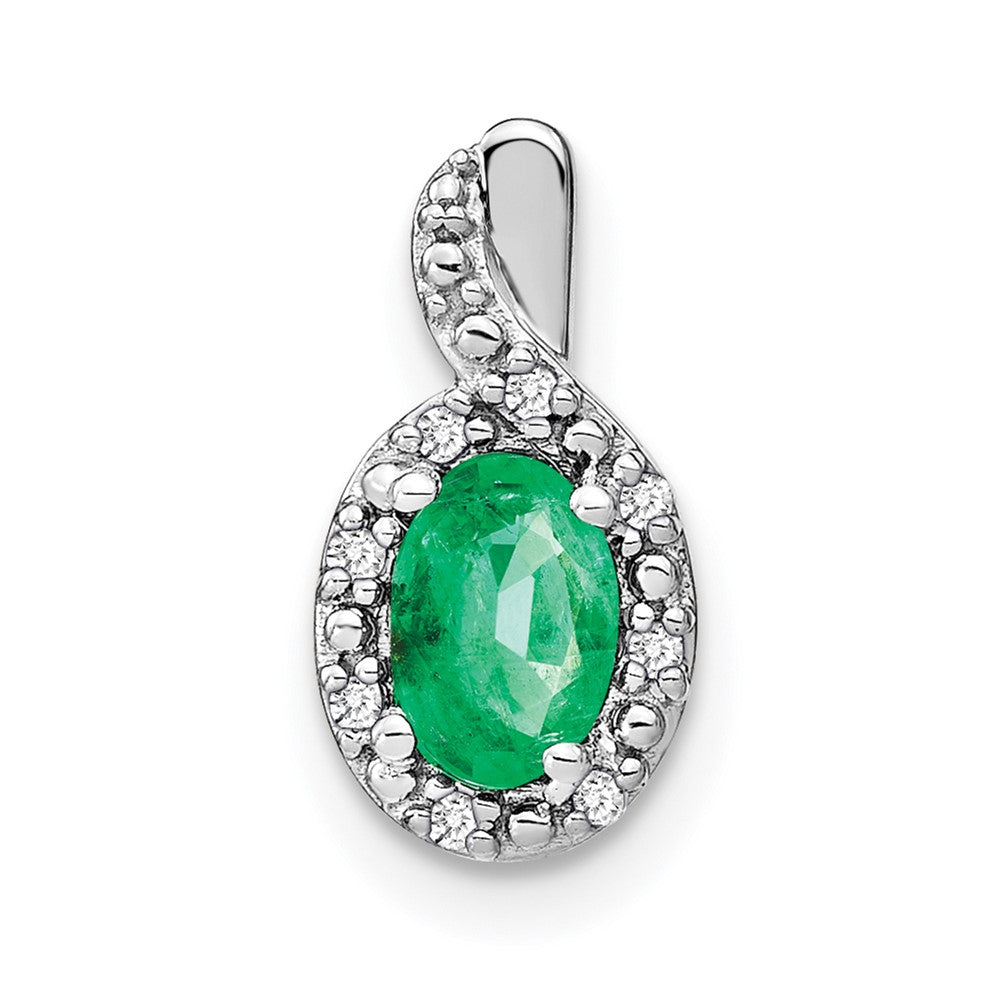 14k white gold oval emerald and real diamond pendant pm7188 em 004 wa