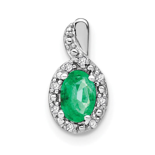 14k white gold oval emerald and real diamond pendant pm7188 em 004 wa