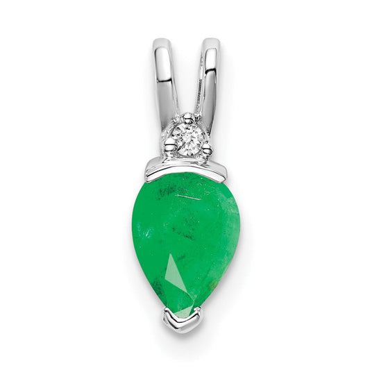 14k white gold pear emerald and real diamond pendant pm7189 em 002 wa