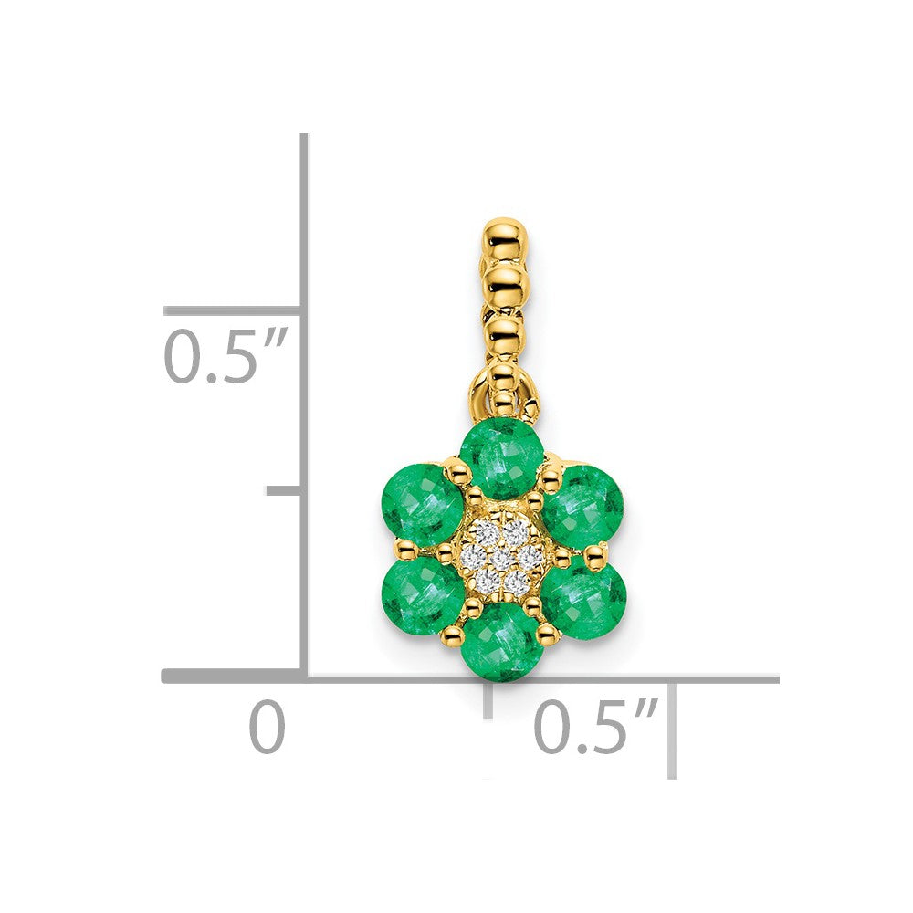 14k yellow gold emerald and real diamond floral pendant pm7191 em 003 ya
