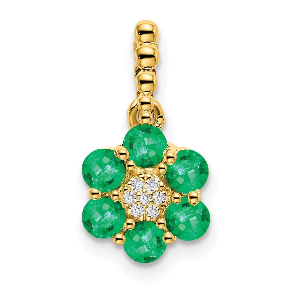 14k yellow gold emerald and real diamond floral pendant pm7191 em 003 ya