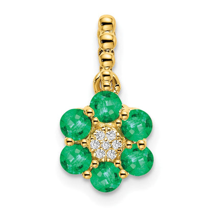 14k yellow gold emerald and real diamond floral pendant pm7191 em 003 ya