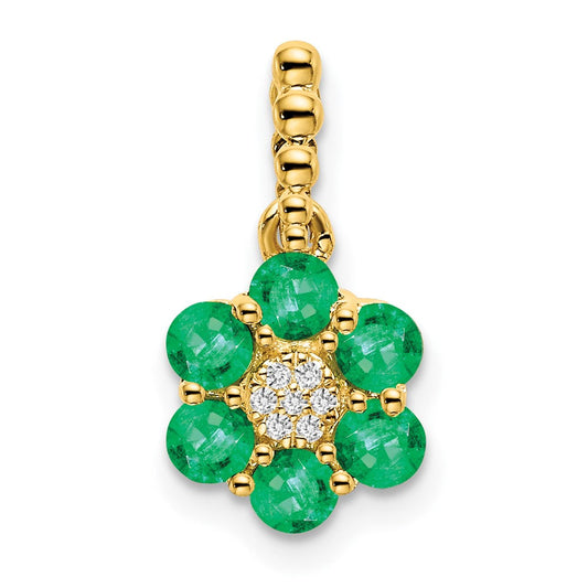 14k yellow gold emerald and real diamond floral pendant pm7191 em 003 ya