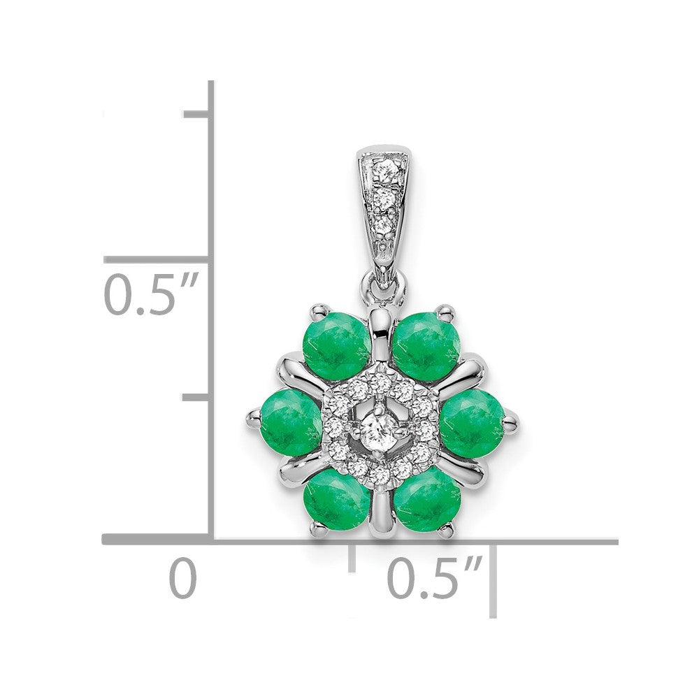 14k white gold emerald and real diamond floral pendant pm7192 em 009 wa