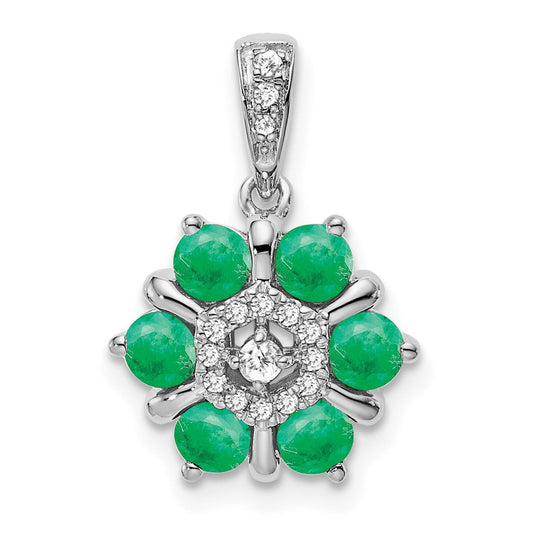 14k white gold emerald and real diamond floral pendant pm7192 em 009 wa