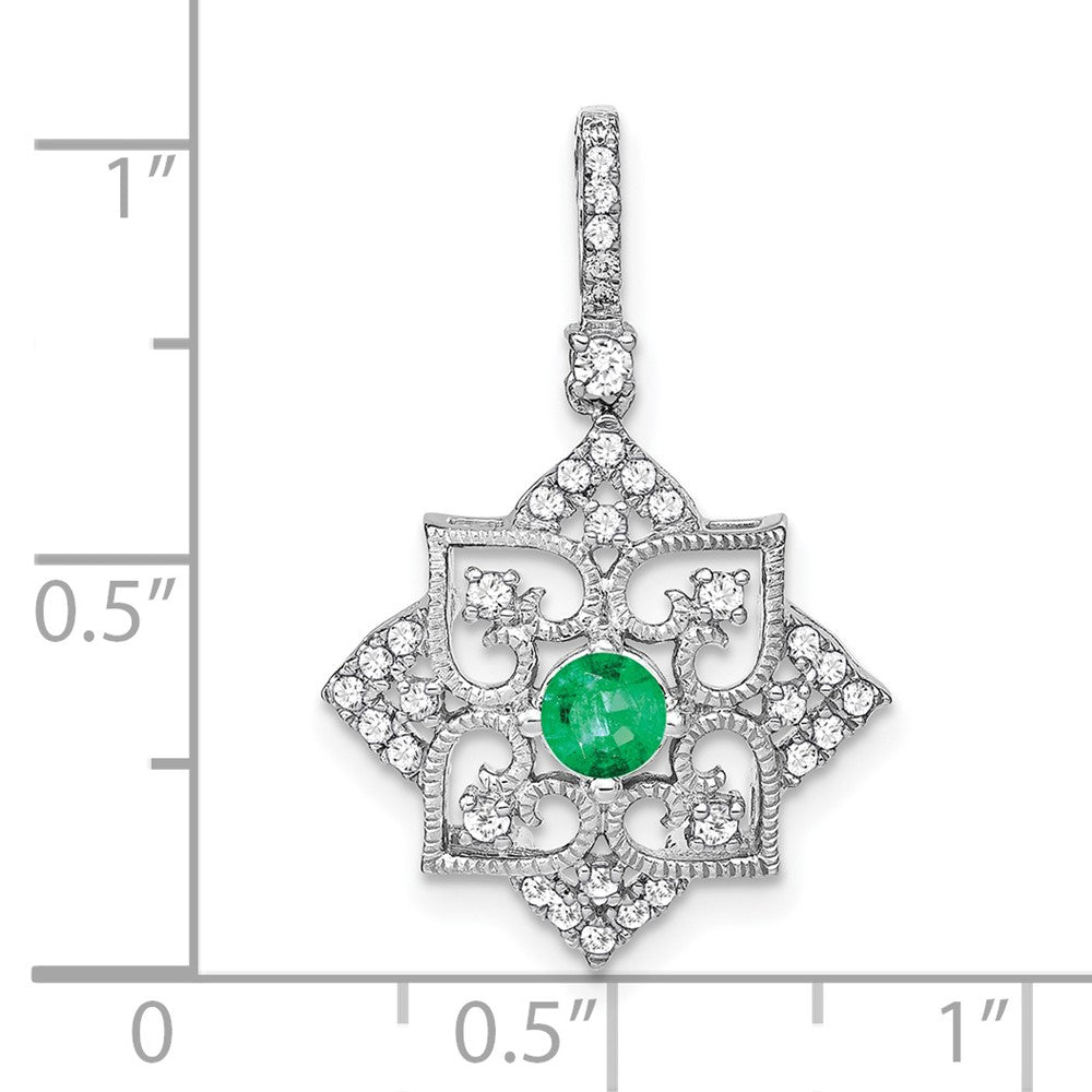 14k white gold emerald and real diamond pendant pm7196 em 025 wa