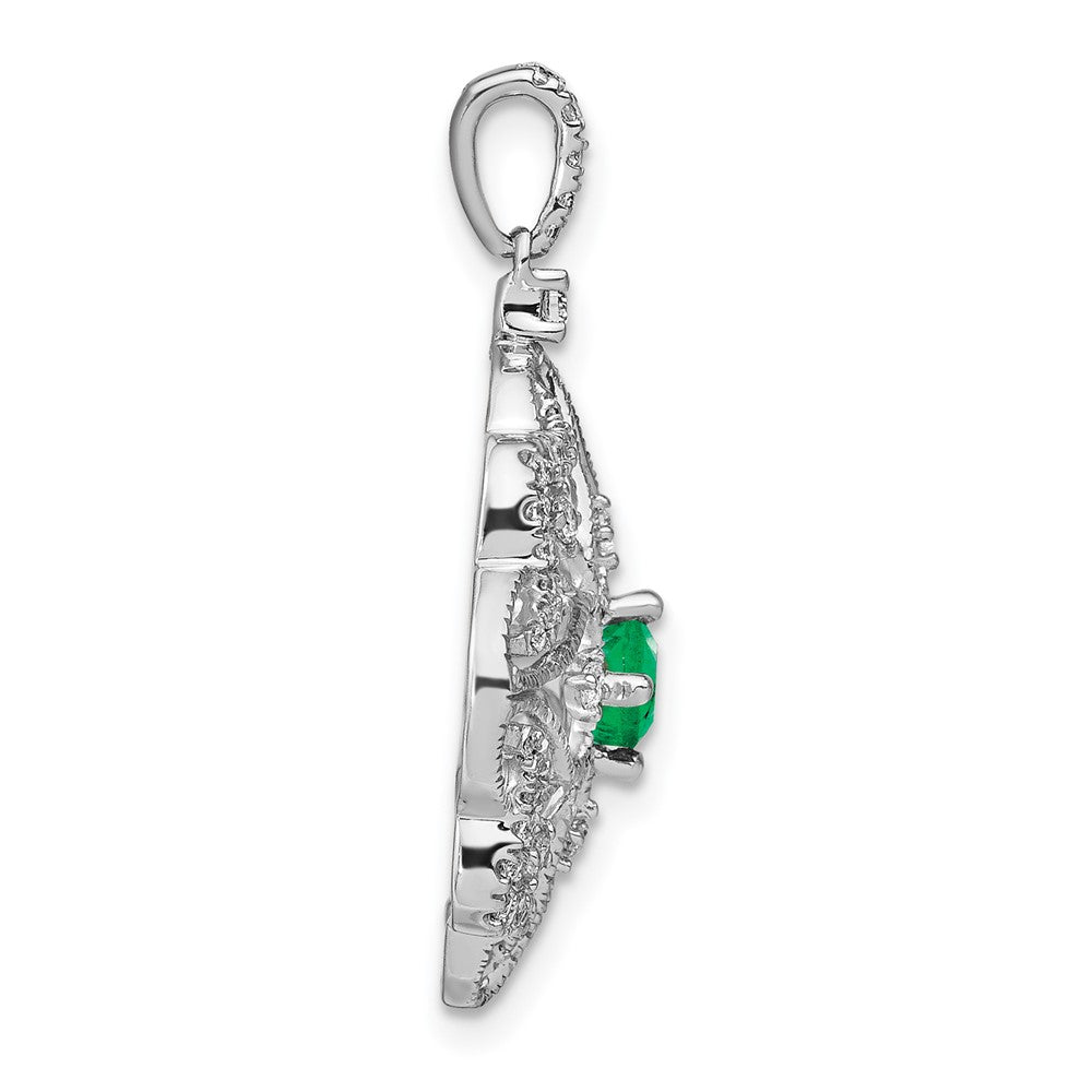 14k white gold emerald and real diamond pendant pm7198 em 038 wa