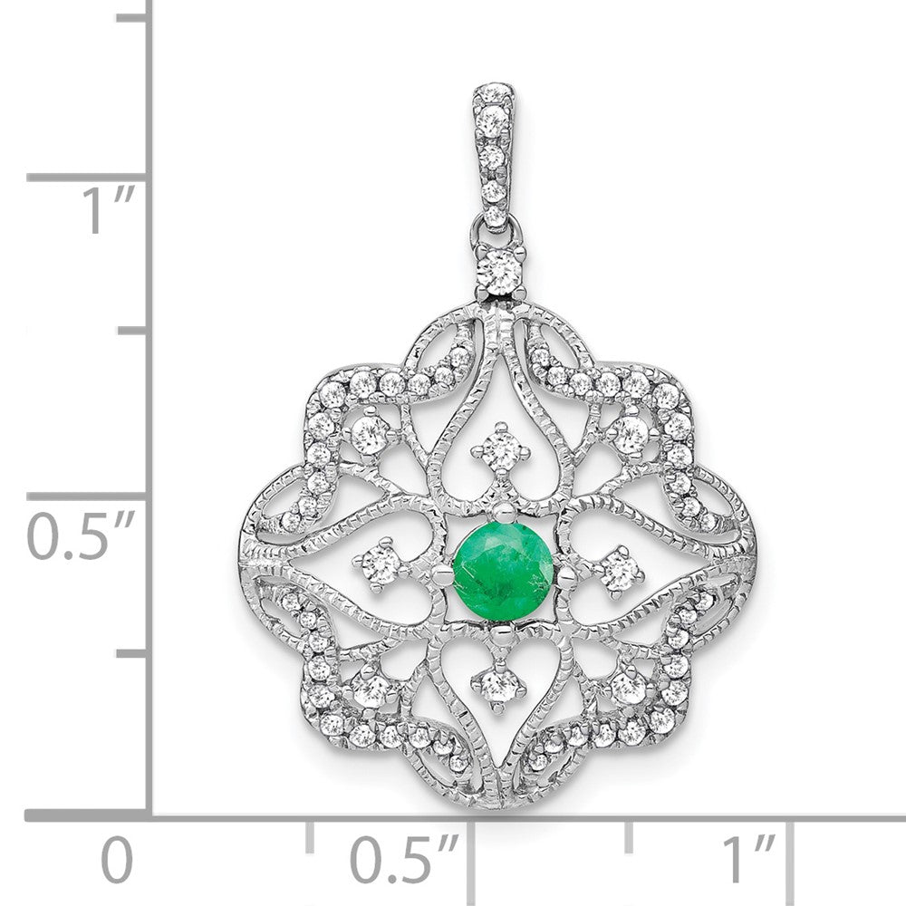 14k white gold emerald and real diamond pendant pm7198 em 038 wa