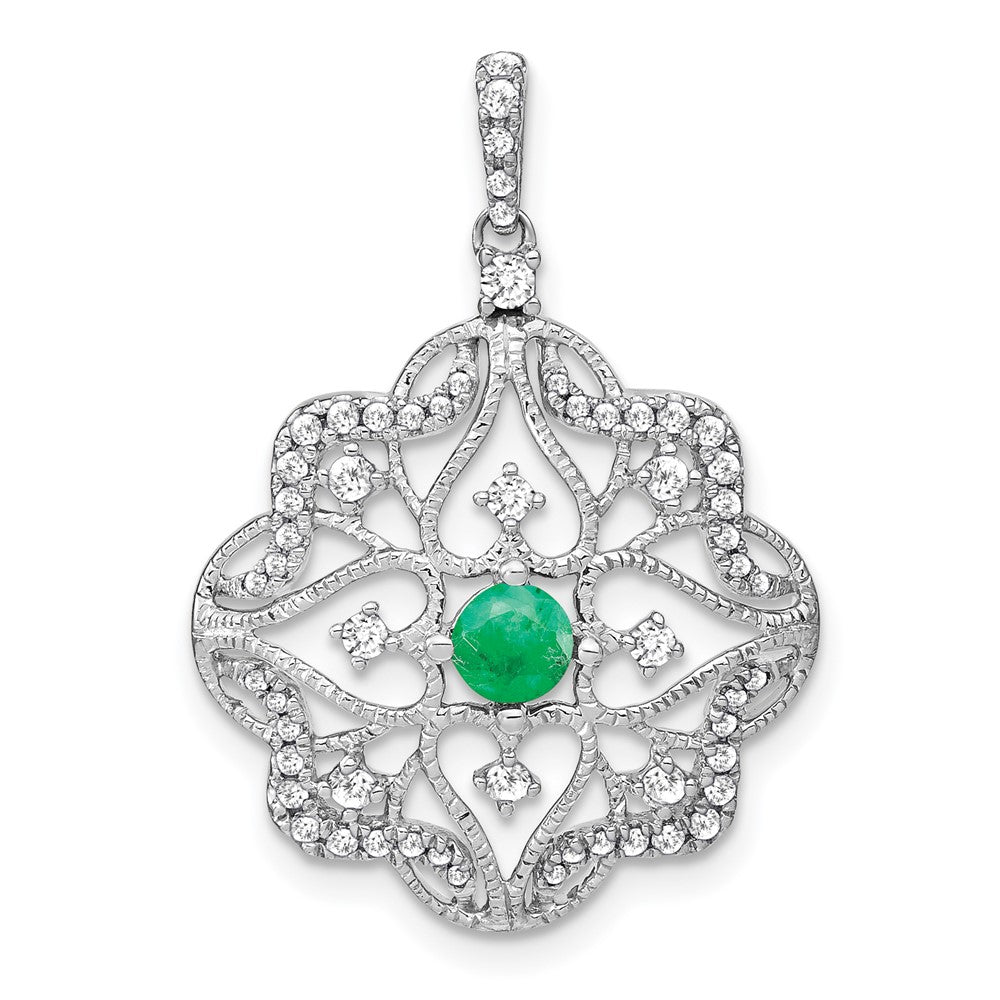 14k white gold emerald and real diamond pendant pm7198 em 038 wa