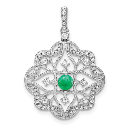14k white gold emerald and real diamond pendant pm7198 em 038 wa