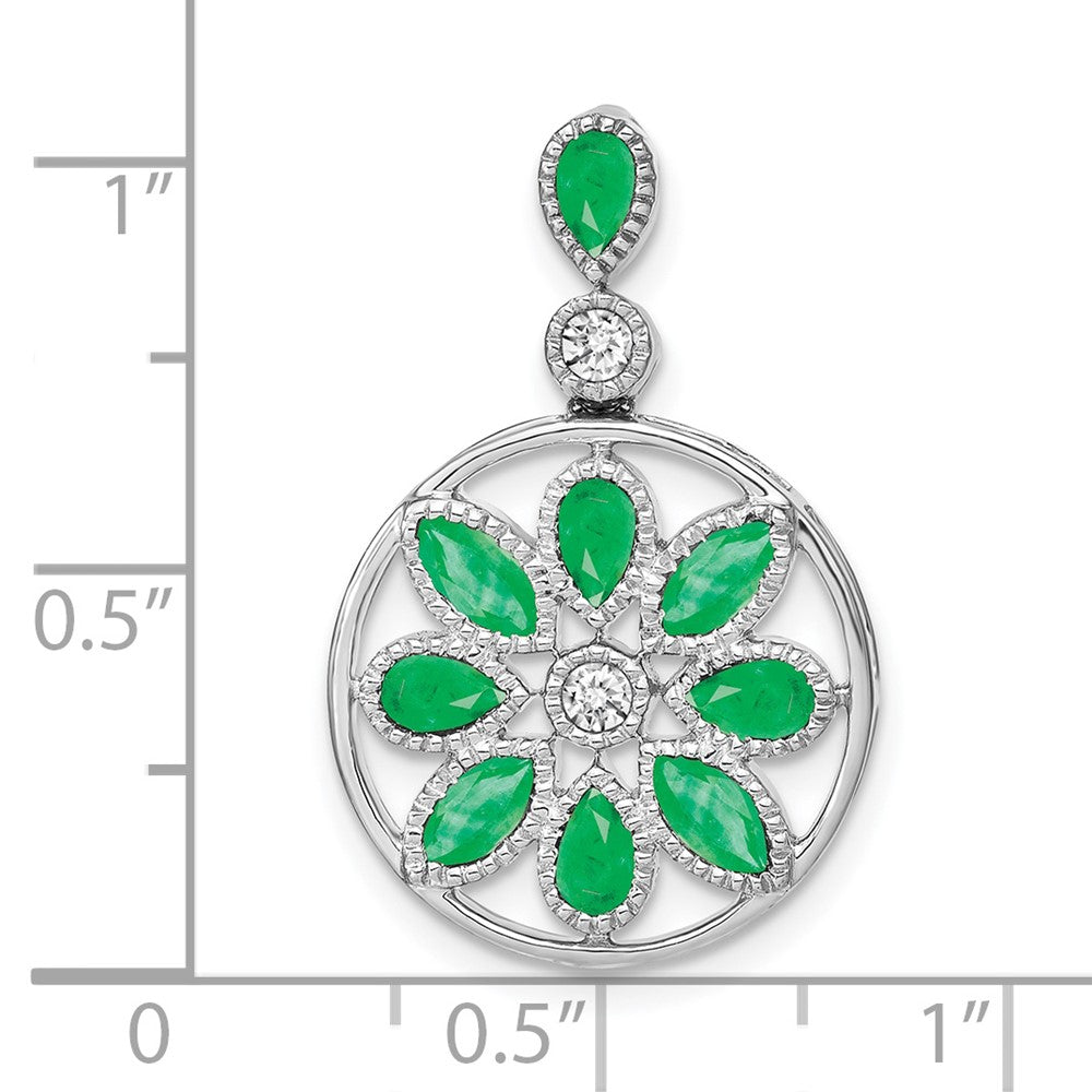 14k white gold emerald and real diamond pendant pm7205 em 009 wa