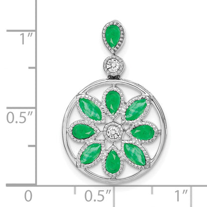 14k white gold emerald and real diamond pendant pm7205 em 009 wa