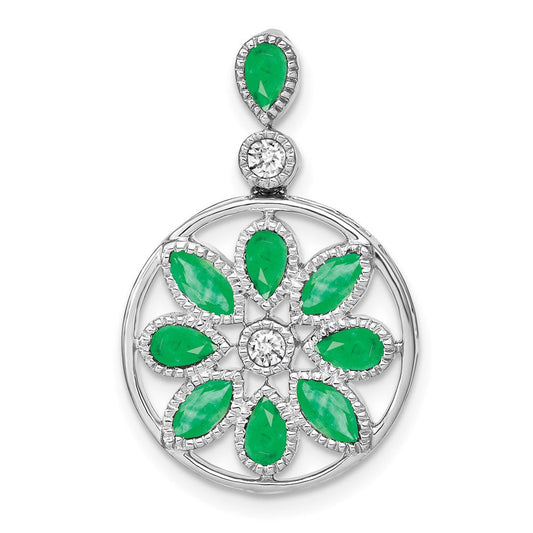14k white gold emerald and real diamond pendant pm7205 em 009 wa