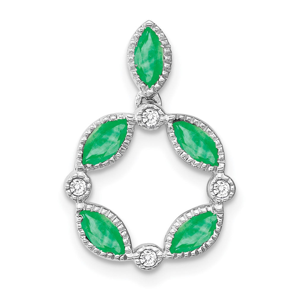 14k white gold emerald and real diamond pendant pm7206 em 005 wa