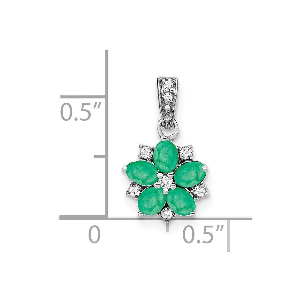14k white gold emerald and real diamond floral pendant pm7207 em 008 wa