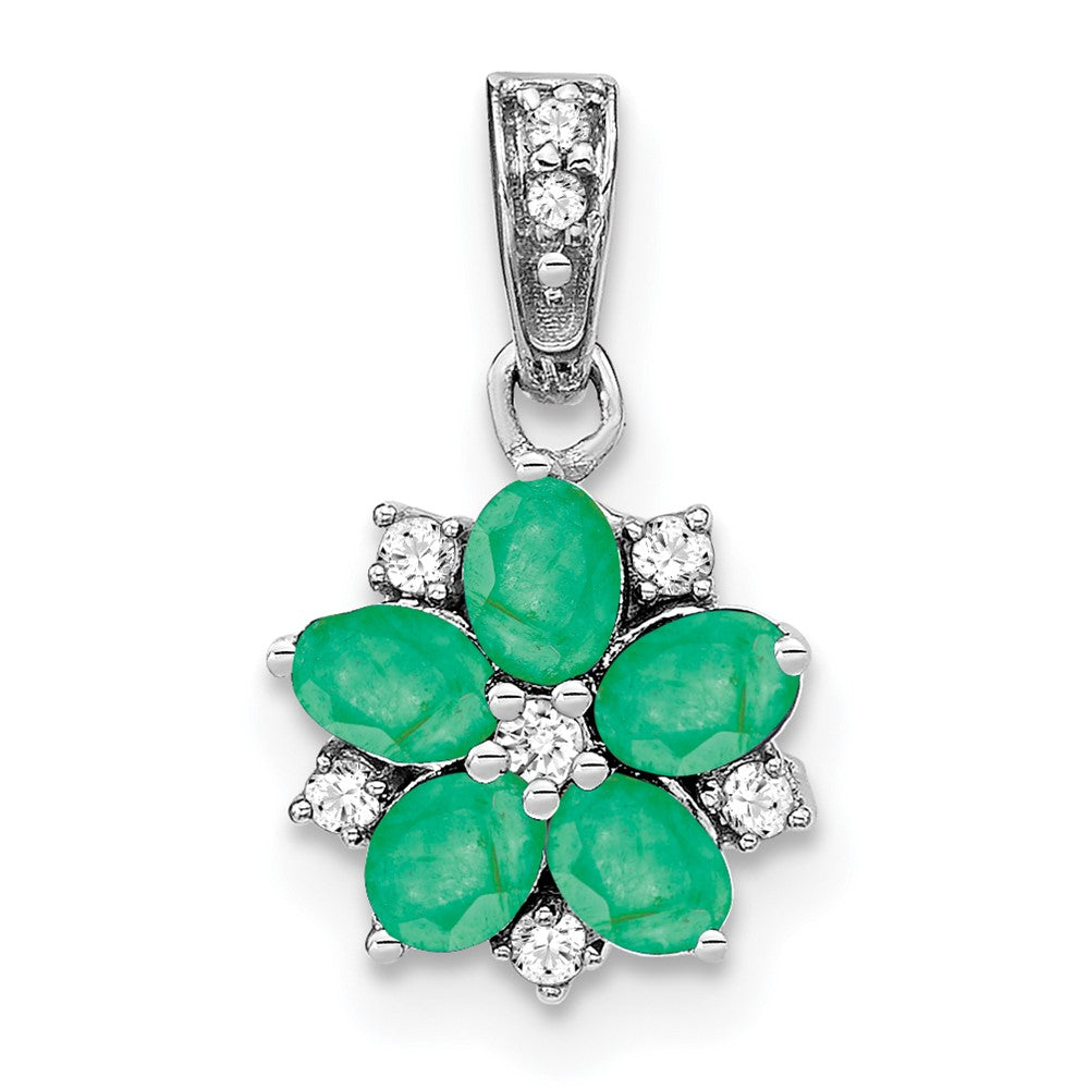14k white gold emerald and real diamond floral pendant pm7207 em 008 wa