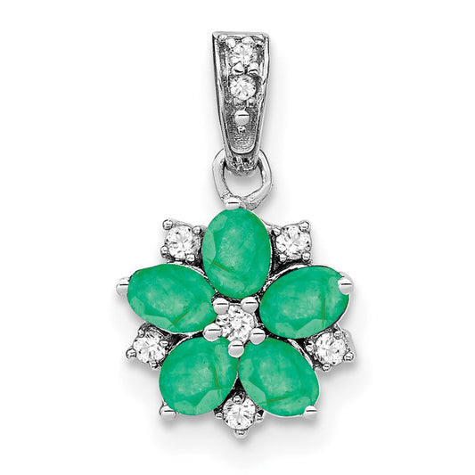 14k white gold emerald and real diamond floral pendant pm7207 em 008 wa