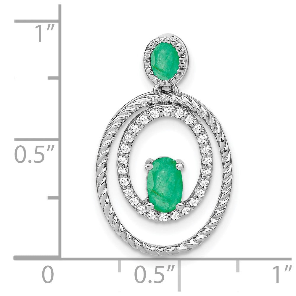 14k white gold emerald and real diamond oval pendant pm7208 em 016 wa