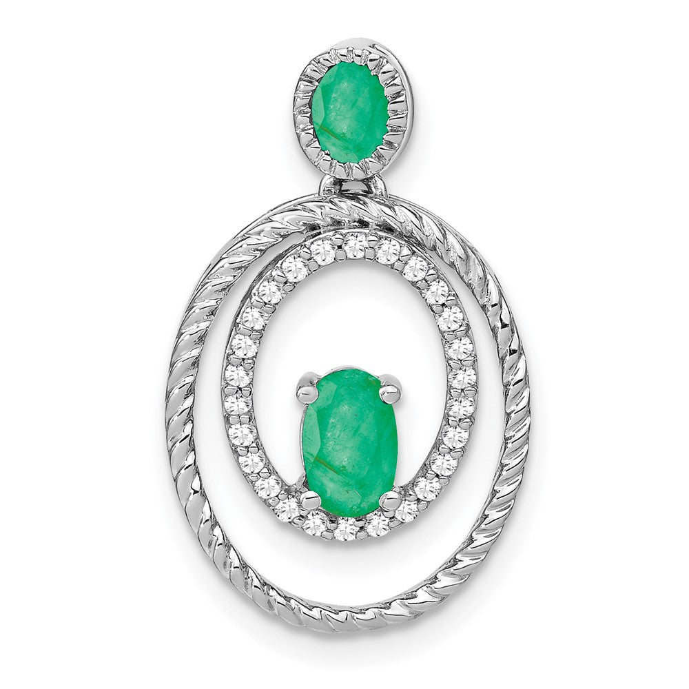 14k white gold emerald and real diamond oval pendant pm7208 em 016 wa