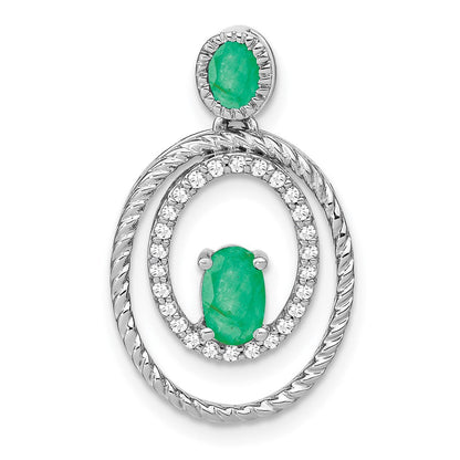 14k white gold emerald and real diamond oval pendant pm7208 em 016 wa