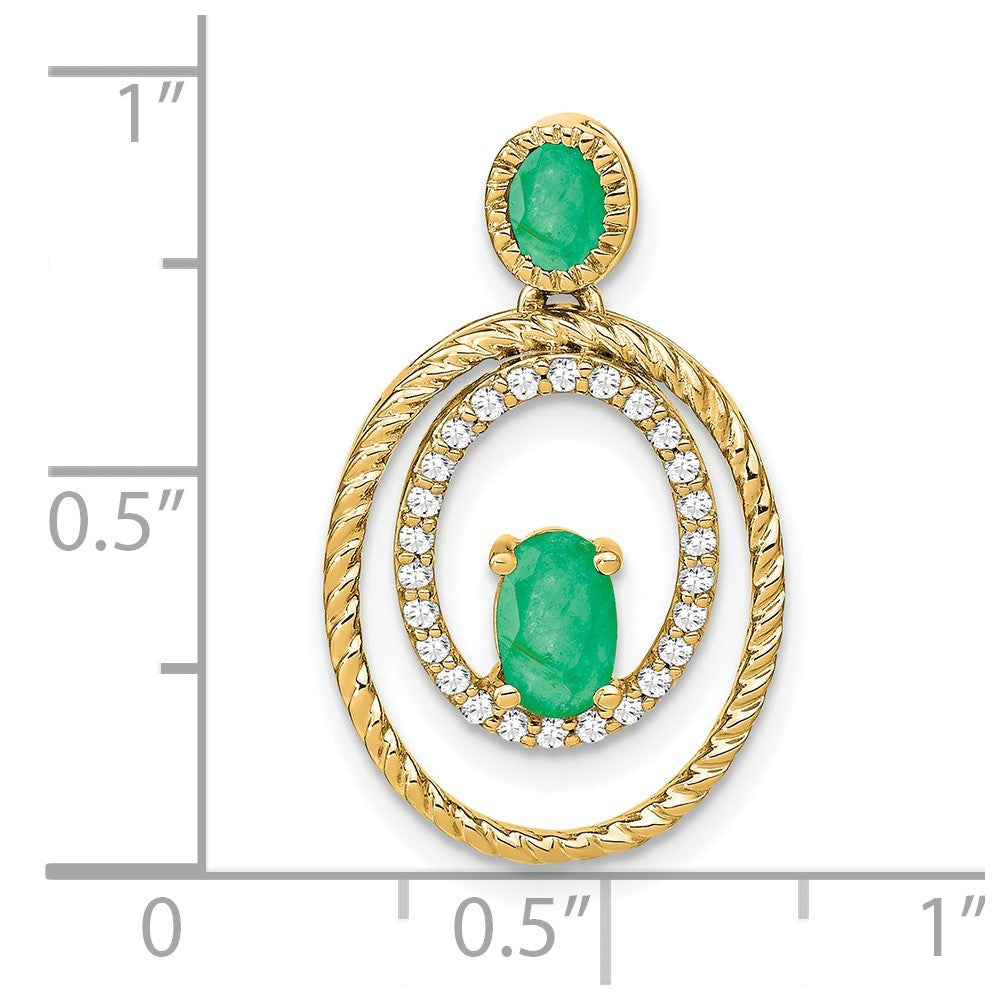 14k yellow gold emerald and real diamond oval pendant pm7208 em 016 ya