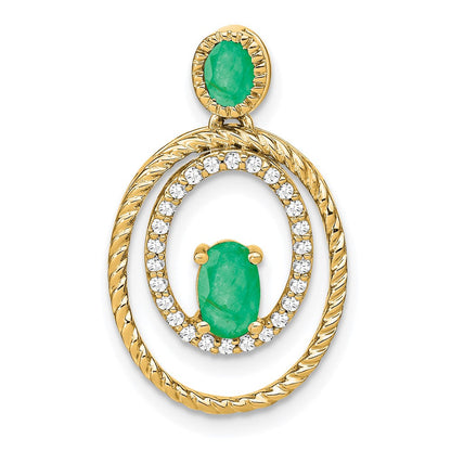 14k yellow gold emerald and real diamond oval pendant pm7208 em 016 ya