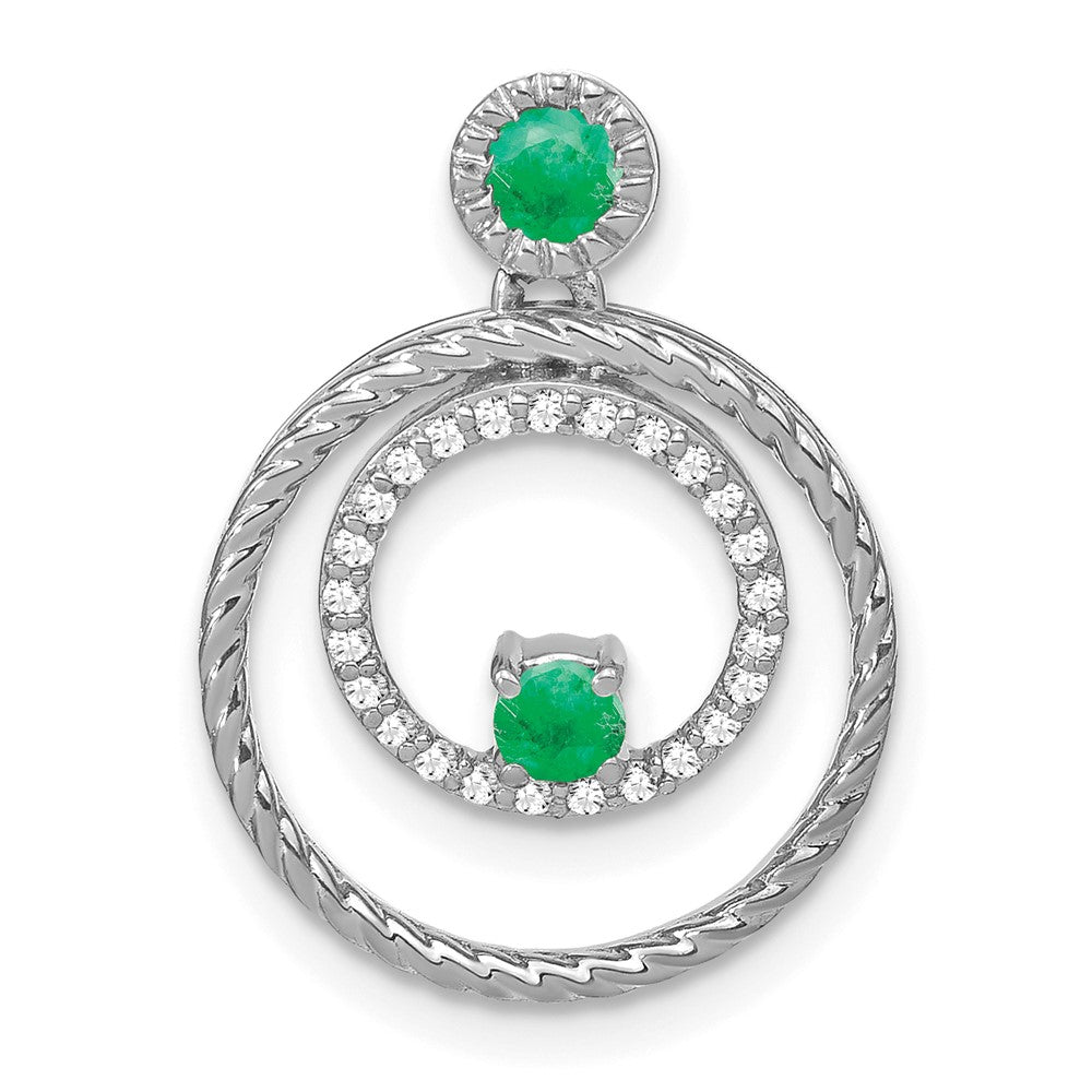 14k white gold emerald and real diamond circles pendant pm7209 em 013 wa