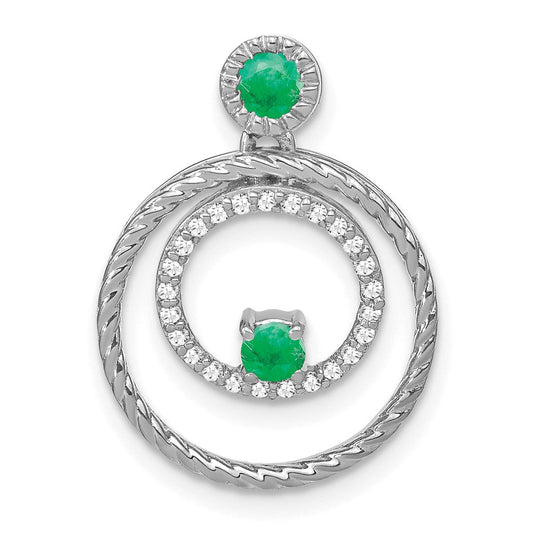 14k white gold emerald and real diamond circles pendant pm7209 em 013 wa