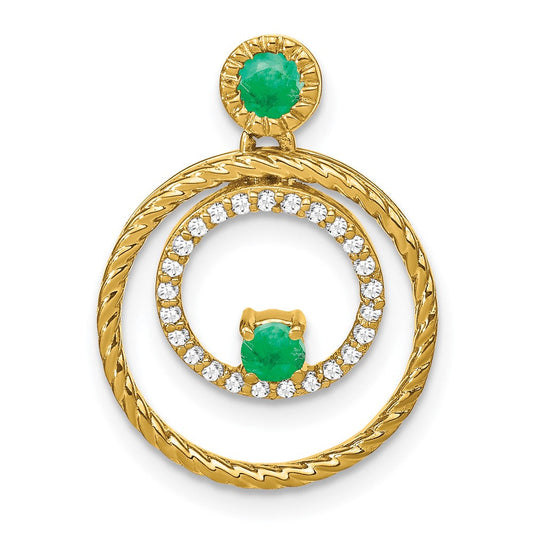 14k yellow gold emerald and real diamond circles pendant pm7209 em 013 ya