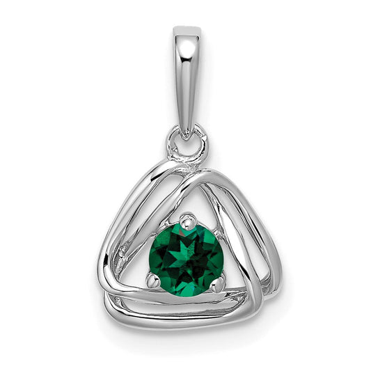 14k white gold created emerald triangle pendant pm7395 cem w