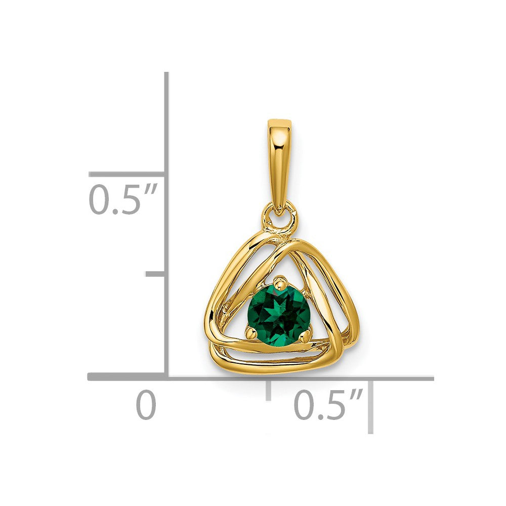 14k yellow gold created emerald triangle pendant pm7395 cem y