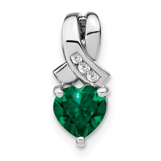 sterling silver created emerald and real diamond pendant pm7401 cem 003 ssa