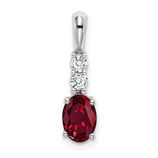 14k white gold oval created ruby and real diamond pendant pm7406 cru 013 wa