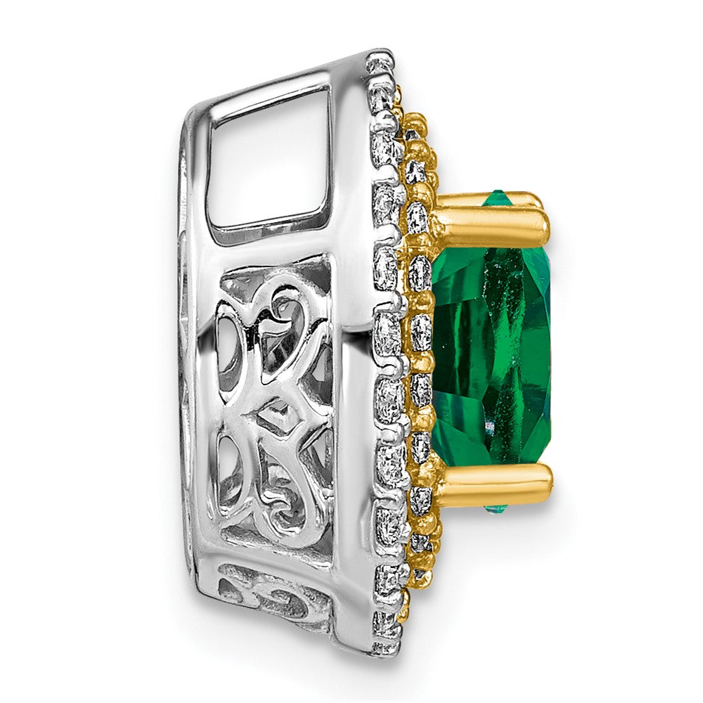 14k two tone gold lab grown real diamond created emerald pendant pm7500 cem 050 wylg