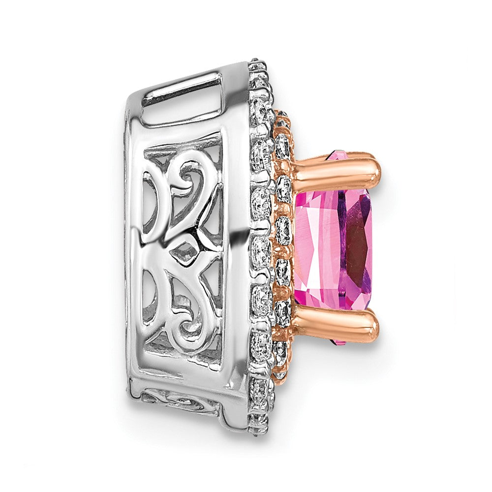 14k two tone gold lab grown real diamond created pink sapphire pendant pm7501 cps 055 wrlg