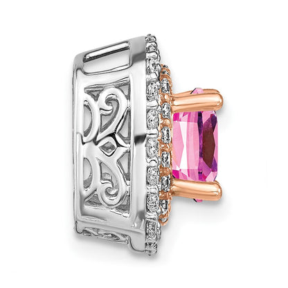 14k two tone gold lab grown real diamond created pink sapphire pendant pm7501 cps 055 wrlg
