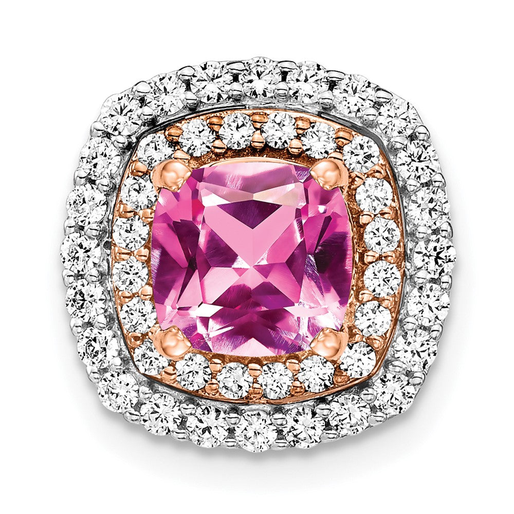 14k two tone gold lab grown real diamond created pink sapphire pendant pm7501 cps 055 wrlg