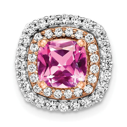 14k two tone gold lab grown real diamond created pink sapphire pendant pm7501 cps 055 wrlg