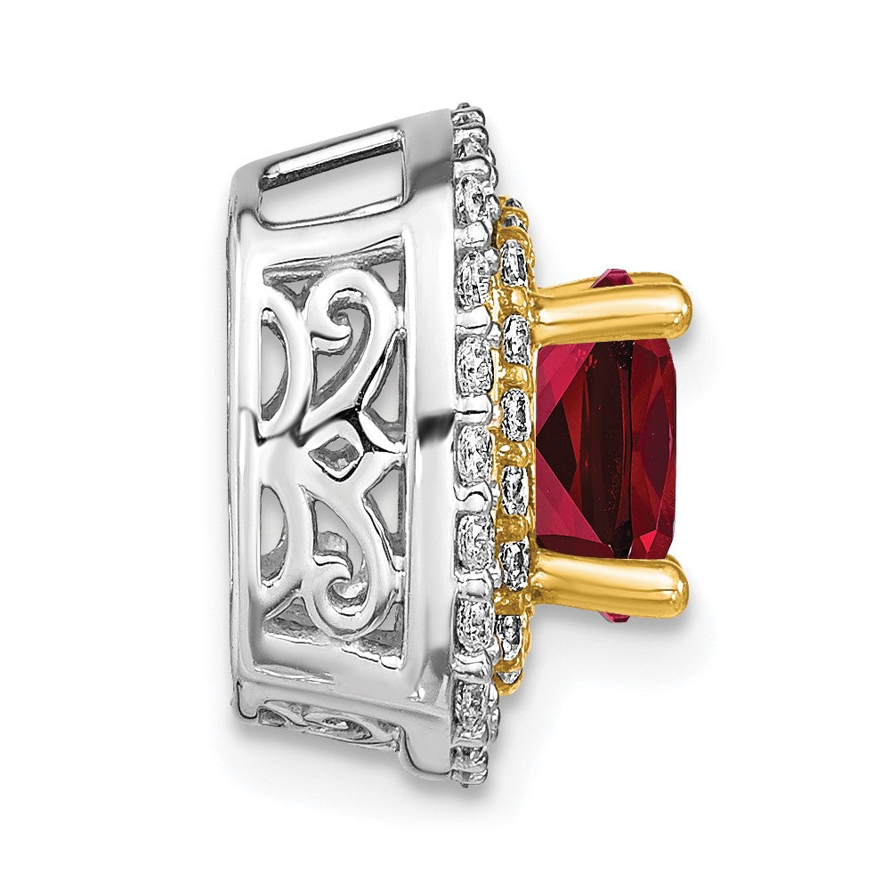 14k two tone gold lab grown real diamond created ruby pendant pm7501 cru 055 wylg