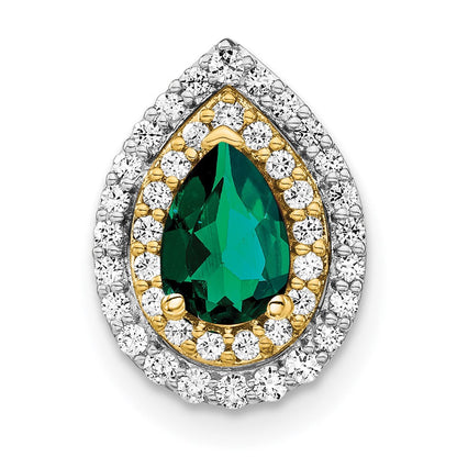 14k two tone gold lab grown real diamond created emerald pendant pm7502 cem 052 wylg