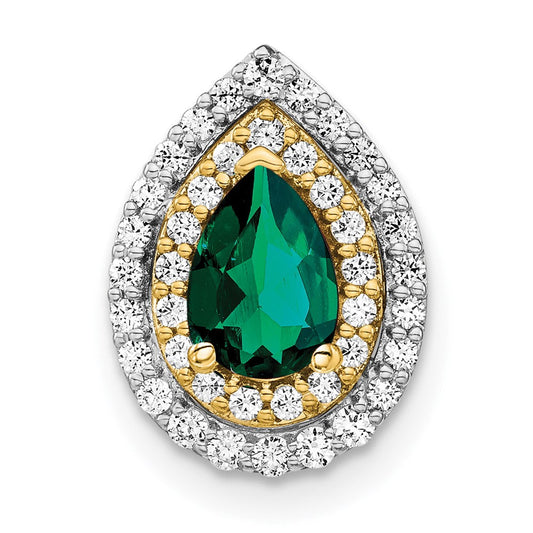 14k two tone gold lab grown real diamond created emerald pendant pm7502 cem 052 wylg