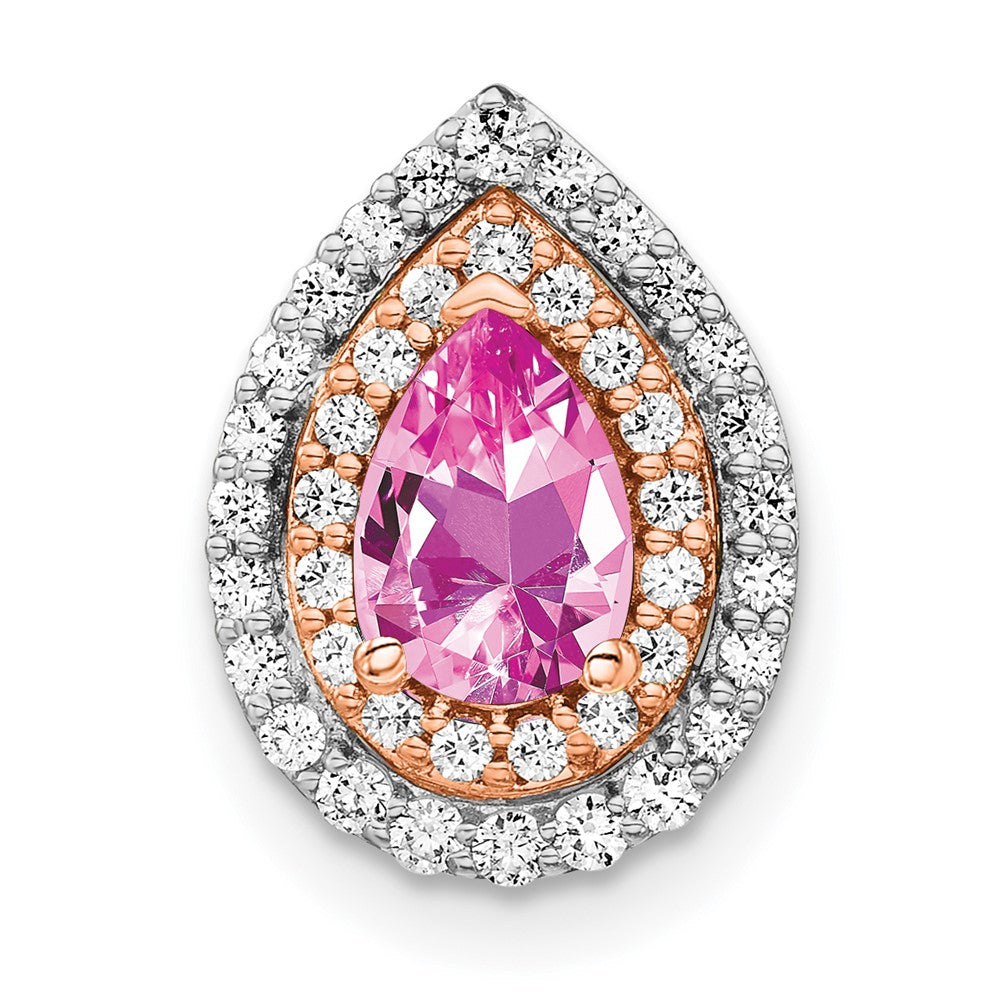 14k two tone gold lab grown real diamond created pink sapphire pendant pm7502 cps 052 wrlg