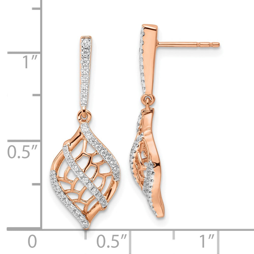 14k Rose Gold Polished Fancy Real Diamond Dangle Post Earrings EM8529-028-RA