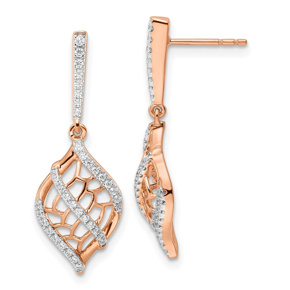 14k Rose Gold Polished Fancy Real Diamond Dangle Post Earrings EM8529-028-RA