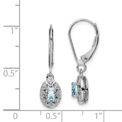Sterling Silver Rhodium-plated Diamond u0026 Aquamarine Earrings