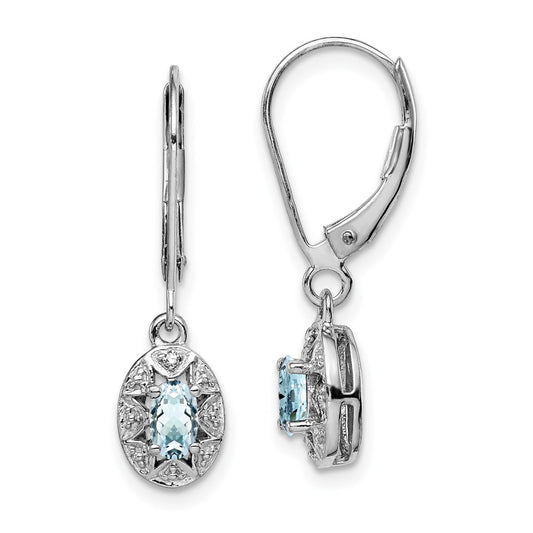 Sterling Silver Rhodium-plated Diamond u0026 Aquamarine Earrings